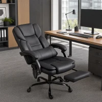 HOMCOM Office Chair with Massage, Scratch-resistant Faux Leather Reclining Desk Chair with Lumbar Support, Footrest, Black(m-8)