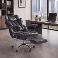 HOMCOM 400LBS Massage Office Chair, Executive Office Chair with 6-Point Vibration, Footrest and Lumbar Support, Black(m-1)