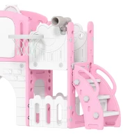 Qaba 7 in 1 Toddler Slide with Basketball Hoop, Climbing Frame, Telescope, Drawing Board, Crawl Tunnel for Ages 1-3, Pink(m-10)