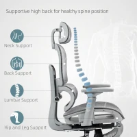 HOMCOM Ergonomic Office Chair with Lumbar Support, Mesh Office Chair with 3D Armrest, 135° Reclining, Adjustable Headrest, Grey(m-4)
