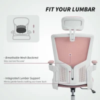 HOMCOM Ergonomic Office Chair, Swivel Desk Chair with Adjustable Lumbar Support, Headrest and Height, Flip-up Armrests, Pink(m-5)