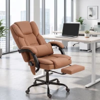 HOMCOM Office Chair with Massage, Scratch-resistant Faux Leather Reclining Desk Chair with Lumbar Support, Footrest, Brown(m-8)