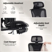 HOMCOM Ergonomic Office Chair, Mesh Computer Chair with High Back, Lumbar Support, 6D Armrests, Headrest, Footrest, Black(m-6)