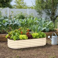 Outsunny 4.9' x 2' x 1' Galvanized Raised Garden Bed Kit, Metal Planter Box with Safety Edging, Cream(m-9)