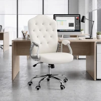 Vinsetto Office Chair, Velvet Computer Desk Chair with Swivel Wheels, Adjustable Height, Tilt Function, Off-White(m-8)