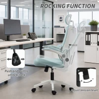 Vinsetto High Back Office Chair, Mesh Computer Chair with Rotatable Headrest, Lumbar Back Support, Adjustable Height, Light Blue(m-5)
