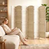 HOMCOM Folding Room Divider Screen 6 Panel 6' Tall Privacy Screen Freestanding Wood Partition for Home Office, Washed Oak(m-12)