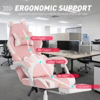 HOMCOM Cute Gaming Chair with Cat Ears, Gamer Computer Chair with Lumbar Support, Footrest, Headrest, Faux Leather, Pink(m-5)