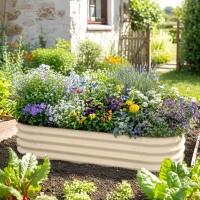 Outsunny 4.9' x 2' x 1' Galvanized Raised Garden Bed Kit, Metal Planter Box with Safety Edging, Cream(m-8)