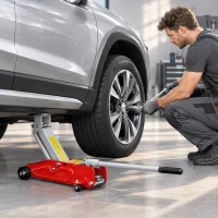 HOMCOM 2 Ton Low Profile Hydraulic Floor Jack, Heavy Duty Steel Racing Car Jack, 4.7"-11.8" Lift Range, Red(m-8)