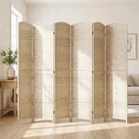 HOMCOM Folding Room Divider Screen 6 Panel 6' Tall Privacy Screen Freestanding Wood Partition for Home Office, Washed Oak(m-4)