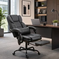 HOMCOM Office Chair with Massage, Scratch-resistant Faux Leather Reclining Desk Chair with Lumbar Support, Footrest, Black(m-1)