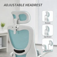 Vinsetto High Back Office Chair, Mesh Computer Chair with Rotatable Headrest, Lumbar Back Support, Adjustable Height, Light Blue(m-7)
