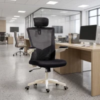 HOMCOM Ergonomic Office Chair, Swivel Desk Chair with Adjustable Lumbar Support, Headrest and Height, Flip-up Armrests, Black(m-8)