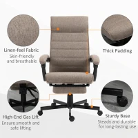 Vinsetto Office Chair, Linen High Back Computer Desk Chair, Swivel Recliner with Adjustable Height, Footrest and Padded Armrest, Brown(m-7)
