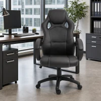 HOMCOM Racing Gaming Chair Office Chair Computer Desk Gamer Chair with Swivel Wheels, Padded Headrest, Tilt Function, Grey(m-8)