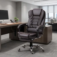 HOMCOM High Back Office Chair PU Leather Executive Office Chair with Retractable Footrest Padded Armrest Coffee(m-8)