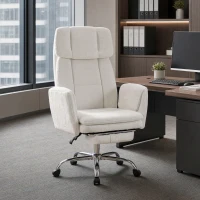 HOMCOM Big and Tall Office Chair with Flip Armrests, 400 lbs Heavy Duty Computer Desk Chair, Cream White(m-1)