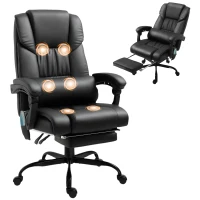 Vinsetto 6-Point Vibration Massage Chair, Height Adjustable Reclining Computer Chair with Retractable Footrest, Black(m-9)