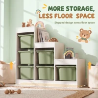 Qaba 3 Layers Toy Storage Organizer Kids Bookshelf Children Toy Storage w/ 6 Plastic Bins, Green(m-6)