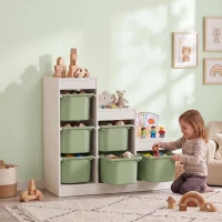 Qaba 3 Layers Toy Storage Organizer Kids Bookshelf Children Toy Storage w/ 6 Plastic Bins, Green(m-1)