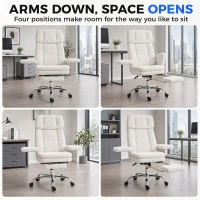 HOMCOM Big and Tall Office Chair with Flip Armrests, 400 lbs Heavy Duty Computer Desk Chair, Cream White(m-5)
