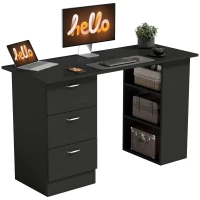 HOMCOM Computer Desk, 47" Writing Table with 3-Tier Shelves and 3 Reversible Drawers for Home Office, Bedroom, Black(m-10)