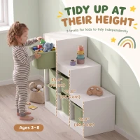 Qaba 3 Layers Toy Storage Organizer Kids Bookshelf Children Toy Storage w/ 6 Plastic Bins, Green(m-4)