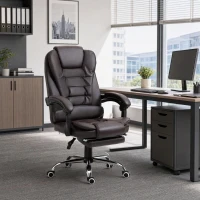 HOMCOM High Back Office Chair PU Leather Executive Office Chair with Retractable Footrest Padded Armrest Coffee(m-1)
