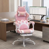 HOMCOM Cute Gaming Chair with Cat Ears, Gamer Computer Chair with Lumbar Support, Footrest, Headrest, Faux Leather, Pink(m-1)