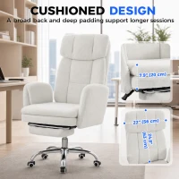 HOMCOM Big and Tall Office Chair with Flip Armrests, 400 lbs Heavy Duty Computer Desk Chair, Cream White(m-6)