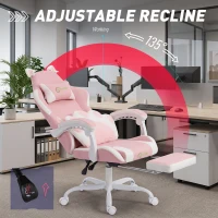 HOMCOM Cute Gaming Chair with Cat Ears, Gamer Computer Chair with Lumbar Support, Footrest, Headrest, Faux Leather, Pink(m-6)