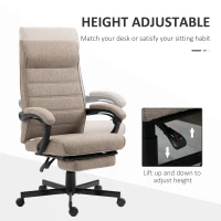 Vinsetto Office Chair, Linen High Back Computer Desk Chair, Swivel Recliner with Adjustable Height, Footrest and Padded Armrest, Brown(m-4)