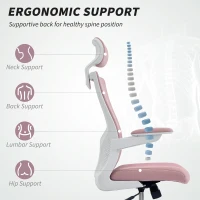 HOMCOM Ergonomic Office Chair, Swivel Desk Chair with Adjustable Lumbar Support, Headrest and Height, Flip-up Armrests, Pink(m-4)