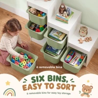 Qaba 3 Layers Toy Storage Organizer Kids Bookshelf Children Toy Storage w/ 6 Plastic Bins, Green(m-5)