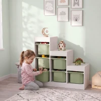 Qaba 3 Layers Toy Storage Organizer Kids Bookshelf Children Toy Storage w/ 6 Plastic Bins, Green(m-8)