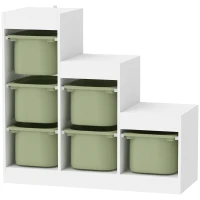 Qaba 3 Layers Toy Storage Organizer Kids Bookshelf Children Toy Storage w/ 6 Plastic Bins, Green(m-2)