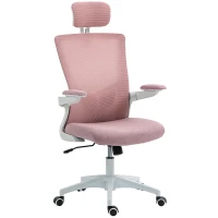 HOMCOM Ergonomic Office Chair, Swivel Desk Chair with Adjustable Lumbar Support, Headrest and Height, Flip-up Armrests, Pink(m-2)