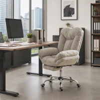 HOMCOM Armless office chair with Wheels, Waterfall Armrests, Overstuffed Wide Office Chair with Footrest, Light Grey(m-8)