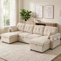 HOMCOM Sectional Sofa Bed, 113" U Shaped Pull Out Sleeper Sofa Bed with Dual Storage Chaises, Wide and Deep Seat, Beige(m-8)