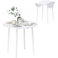HOMCOM Folding Dining Table, Round Drop Leaf Kitchen Table for Small Spaces with Wood Legs, Distressed White(m-10)