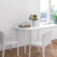 HOMCOM Folding Dining Table, Round Drop Leaf Kitchen Table for Small Spaces with Wood Legs, Distressed White(m-7)