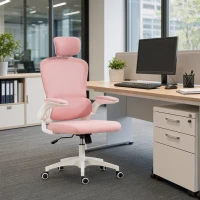 HOMCOM Ergonomic Mesh Office Chair, High Back Desk Chair with Rotatable Headrest, Flip-Up Armrests, Lumbar Support, Pink(m-8)