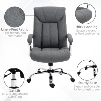 Vinsetto High Back Swivel Office Chair Task Ergonomic Linen Fabric Computer Chair, with Arm, Adjustable Height, Grey(m-7)