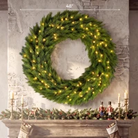HOMCOM Christmas Decoration, 48 in Pre-Lit Norwegian Spruce Artificial Christmas Wreath with 150 LED Lights, Green(m-3)