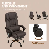 Vinsetto 6-Point Vibration Massage Chair, Height Adjustable Reclining Computer Chair with Retractable Footrest, Brown(m-7)