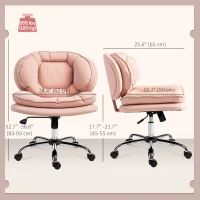 HOMCOM Armless office chair, Swivel Wide Office Chair with Leathaire Upholstery, Tilting, No Arm, Pink(m-3)