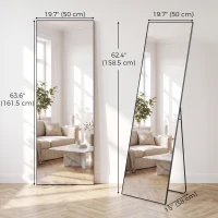 HOMCOM 64"x20" Full Length Mirror, Tempered Glass Floor Mirror with Stand, Standing, Hanging or Leaning Against Wall, Black(m-3)