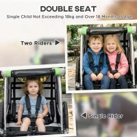 Aosom 2 Seat Bike Trailer for Kids 2-in-1 Double Baby Stroller with Handbrake, Rubber Wheels, 5 Point Harness, Green(m-5)