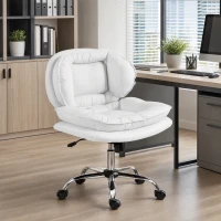 HOMCOM Armless office chair, Swivel Wide Office Chair with Leathaire Upholstery, Tilting, No Arm, White(m-8)